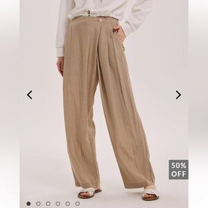 NAP Loungewear Off-Centre Straight Leg Pants white size small linen wide